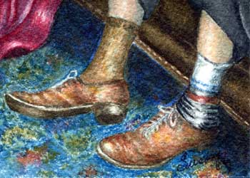 2nd Place - "His Shoes" by Susan Porubcan, Jefferson WI - Watercolor - SOLD